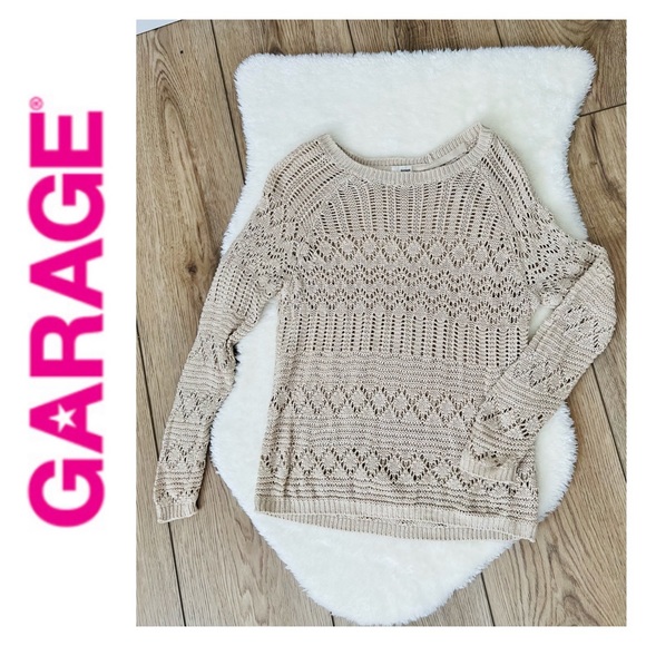 Garage Sweaters - GARAGE Crochet Cotton Blend Sweater Beige Size XS